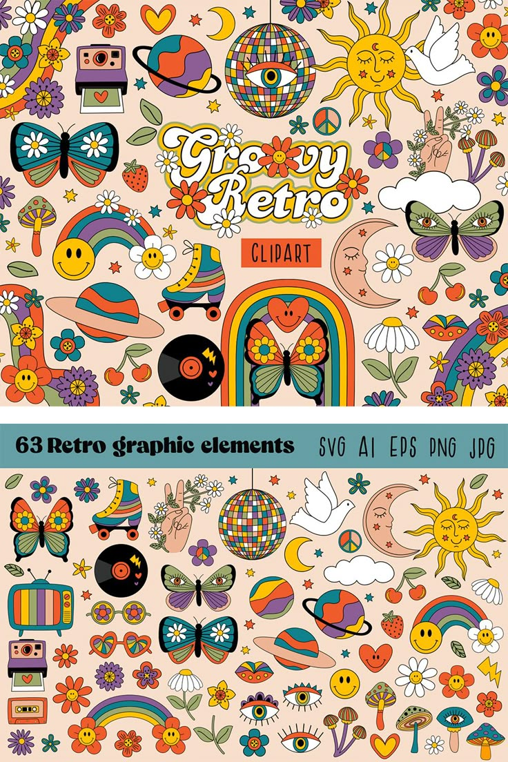 the back and front cover of an album with different designs on it, including flowers, butterflies