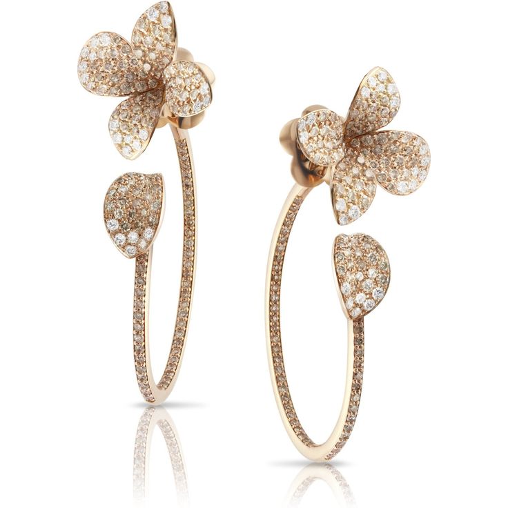 Pasquale Bruni  - Petit Garden Piercing Earrings in 18k Rose Gold with White and Champagne Diamonds, Medium Flower Expensive Jewellery, Garden Earrings, Pasquale Bruni, Expensive Jewelry Luxury, Piercing Earrings, Diamond Birthstone, Expensive Jewelry, Champagne Diamond, Stylish Jewelry