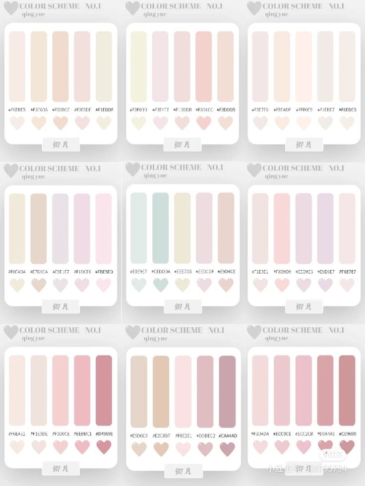 the color palettes are all in different shades and sizes, with hearts on each side