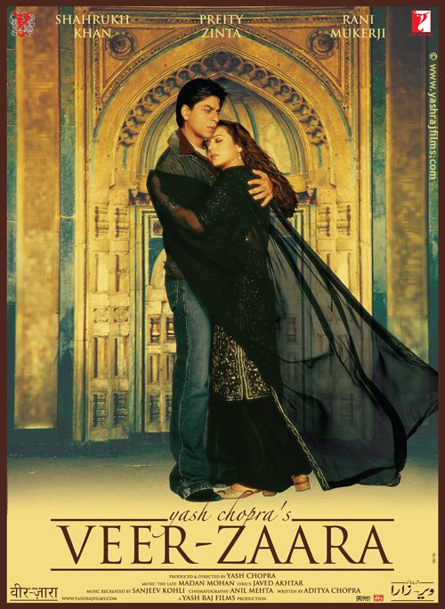 the dvd cover for veer zara is shown in black and gold, with an image of a man hugging a woman