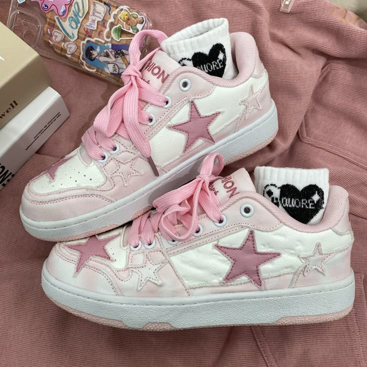 Comfortable and stylish casual sneakers for everyday wear! Material: PU Size is in US size. Please do carefully mind the sizing chart! Pink Star Sneakers, Harajuku Sneakers, Harajuku Pink, Vivienne Westwood Shoes, Pretty Sneakers, Dr Shoes, Preppy Shoes, Pretty Shoes Sneakers, Kawaii Shoes