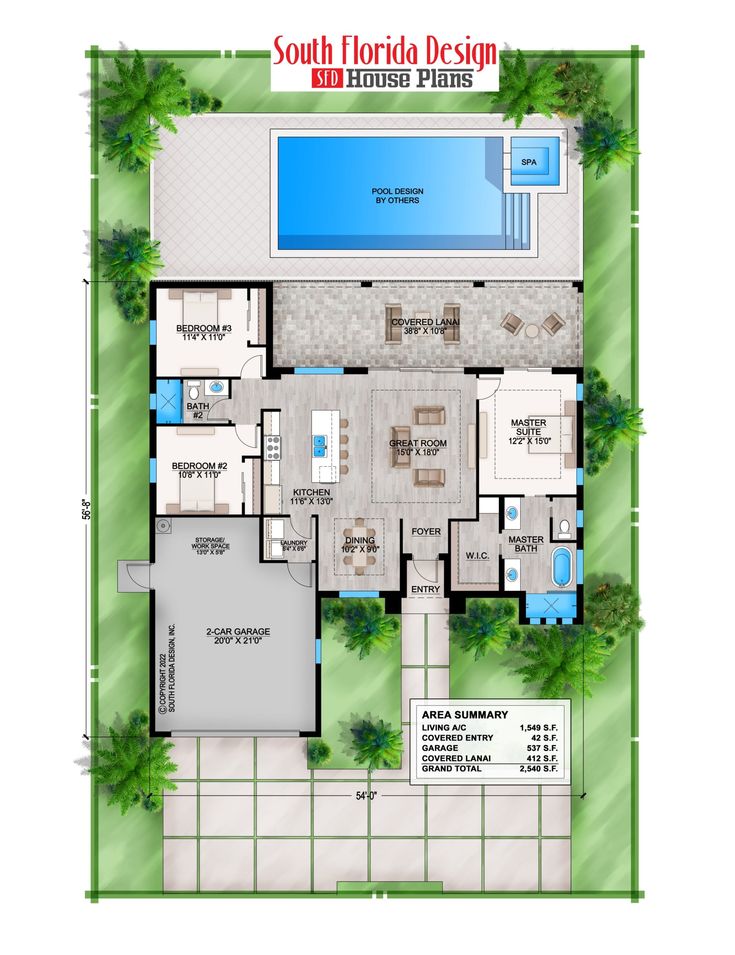 a floor plan for a house with swimming pool