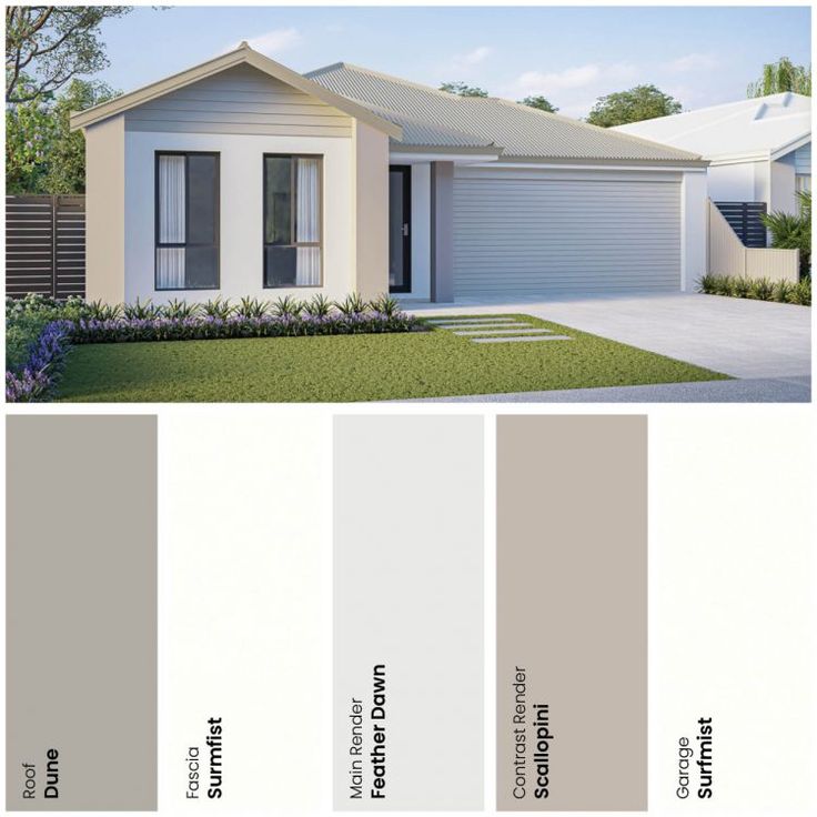 the exterior of a house with different shades of gray and white in front of it