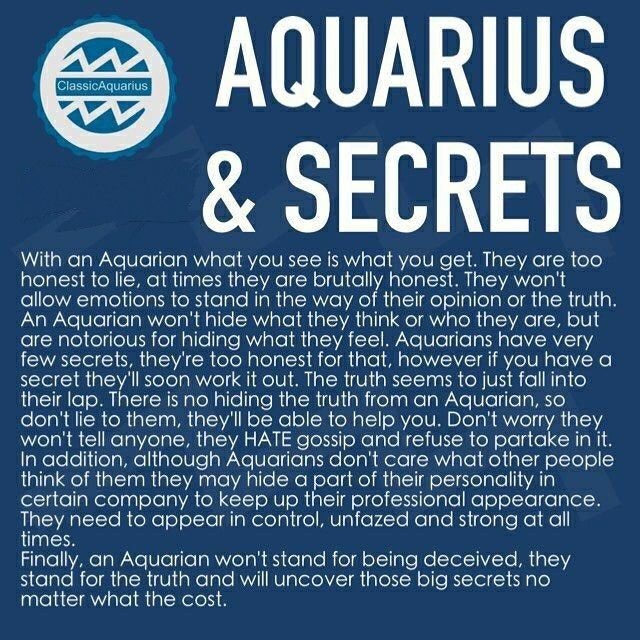 an advertisement for aquarius and secrets, with the caption in white on a blue background