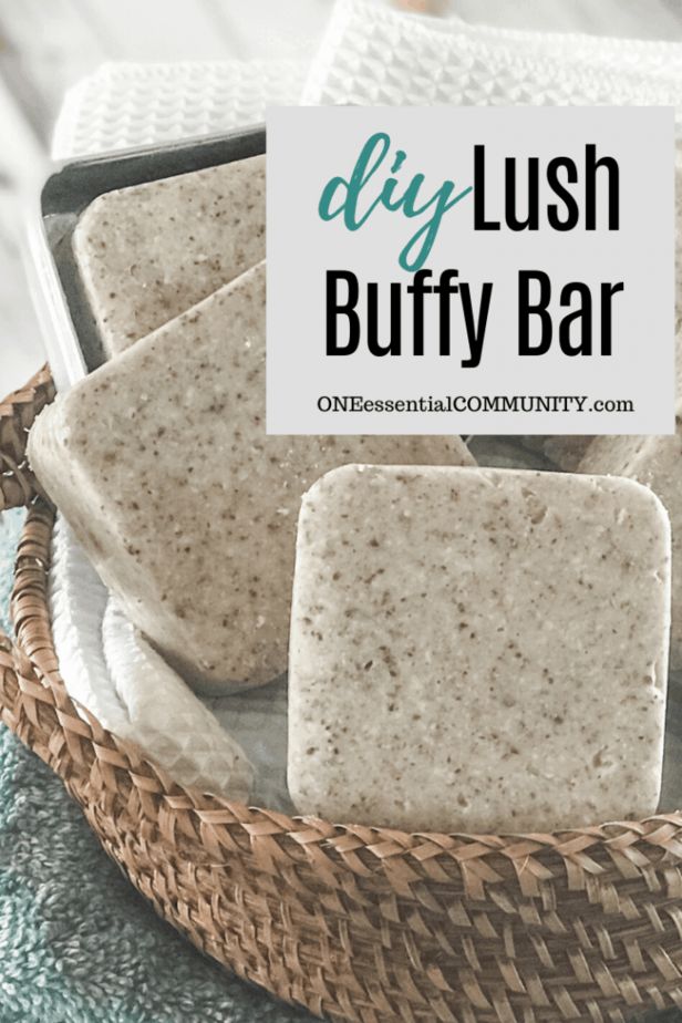 homemade diy lush buttery bar soap in a wicker basket with text overlay