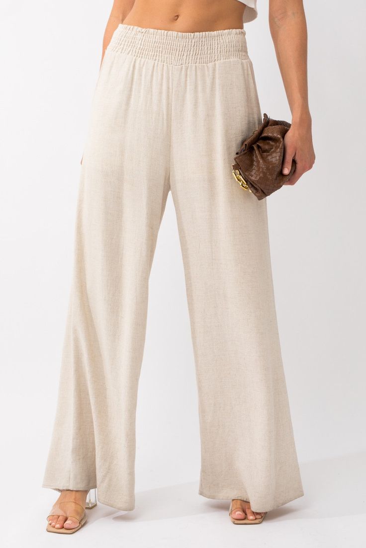 Take yourself to the beach in comfort and style with our Take me to the beach pants! These linen pants are lined for a cozy fit, and feature an elastic waistband and pockets for convenience. Look great and feel fabulous while soaking in the sun's rays! Summer Wide Leg Pants For Beach Season, Beige Beach Bottoms For Spring, Lightweight Relaxed Fit Summer Bottoms, Beige Bottoms For Beach Season Vacation, Beige Bottoms For Beach Season, Casual Lightweight Bottoms For Vacation, Lightweight Bottoms For Spring Vacation, Lightweight Casual Bottoms For Vacation, Beige Beachwear Bottoms For Vacation