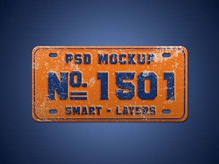 an orange license plate that says psd mockup no 150 smart layers on it