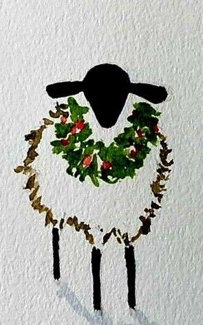 a painting of a sheep with a wreath on it's back