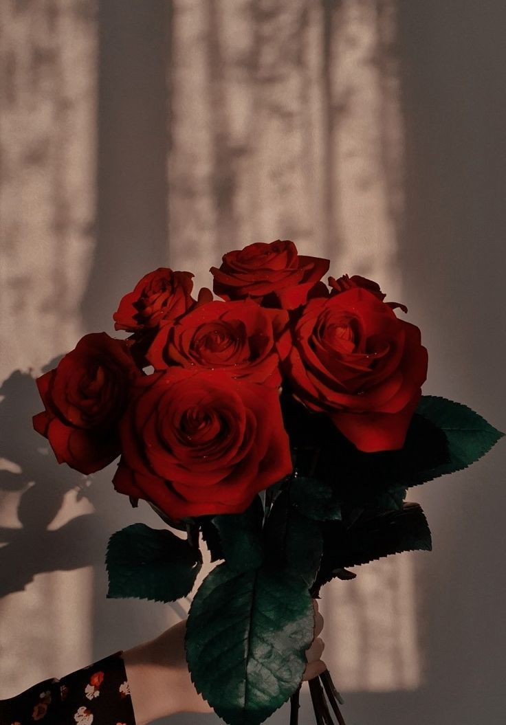 a vase filled with red roses on top of a table