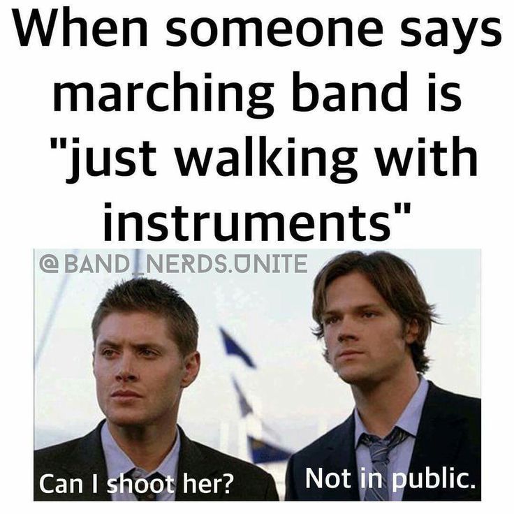 two men in suits and ties with the caption, when someone says marching bands just walking with instruments can i shoot her? not in public