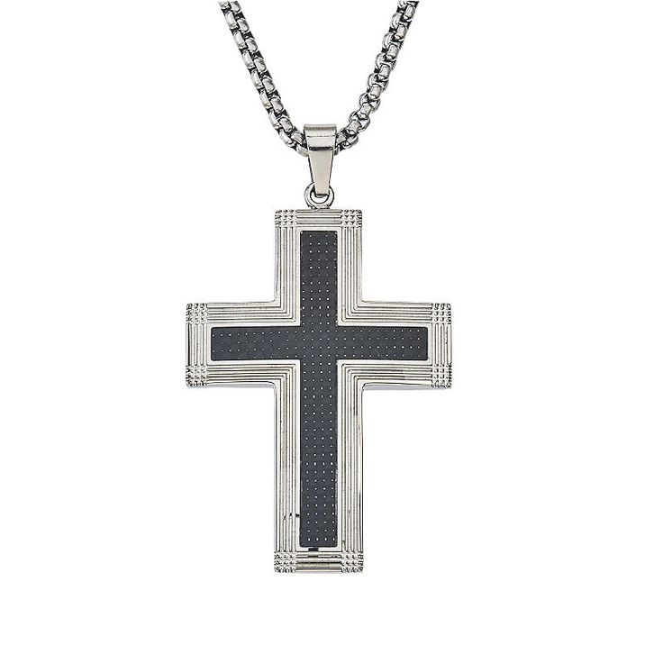 Chain Men Crosses Mens Stainless Steel Cross Pendant Necklace - JEWELRY CLOSURE: Lobster Clasp  LINK CONSTRUCTION: Solid  SHAPE: Cross  METAL COLOR: Black  CHAIN LENGTH: 24 Inch  CHAIN WIDTH: 3 Millimeters  PENDANT LENGTH: 40mm  PENDANT WIDTH: 25mm  METAL: Stainless Steel  CHAIN CONSTRUCTION: Link  CARE: Wipe Clean  COUNTRY OF ORIGIN: Imported Jcpenney Jewelry, Enchanted Jewelry, Stainless Steel Cross Pendant, Mens Cross Necklace, Steel Cross, Mens Crosses, Gold Chains For Men, Black Chain, Cross Jewelry