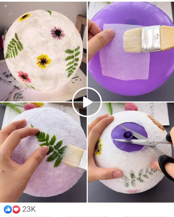 someone is painting flowers on an egg with paintbrushes and then it's painted