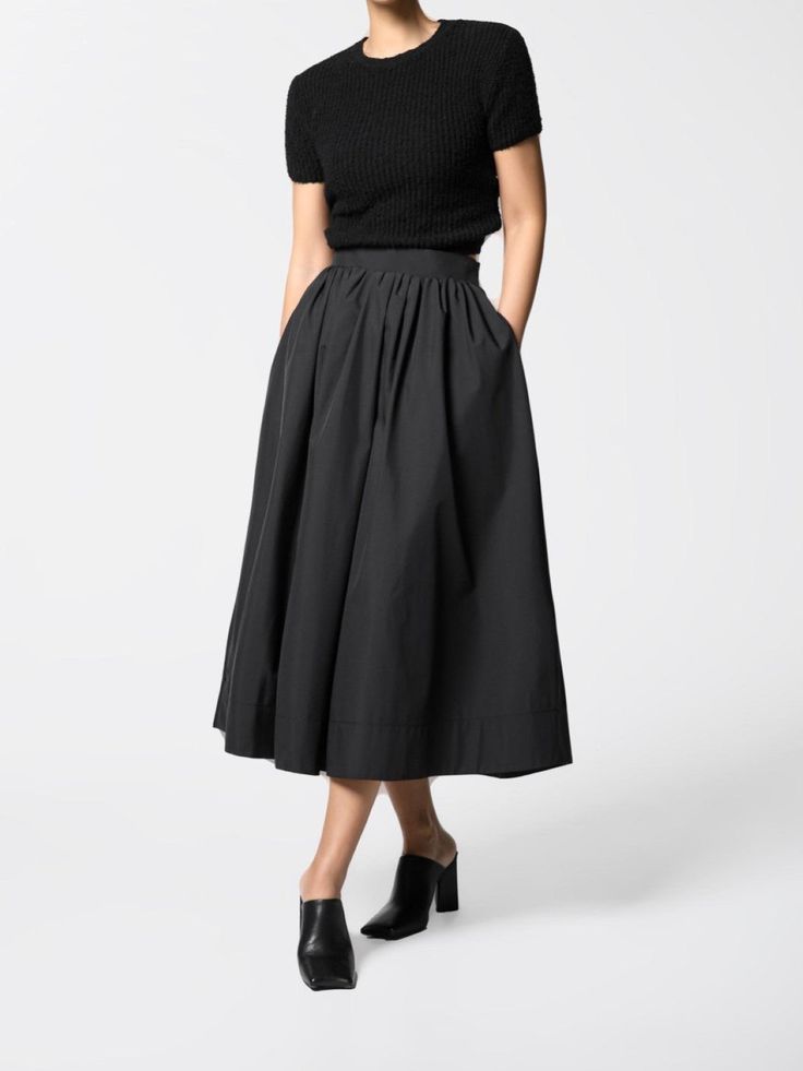 Classic mid-calf length flared and pleated skirt. Voluminous style. Oversized A line skirt. Model is in MINUSEY S. ✔️ Free worldwide express shipping over $100✔️ Loved by 6,500+ customers✔️ Limited edition collections, maximum style⠀⠀⠀⠀⠀⠀⠀⠀⠀Stay ahead of the trend with can’t-find-anywhere-else staples. Your closet will thank you 💕 * MINUSEY S = EU 34, US 2* MINUSEY M = EU 36, US 4* 100% Polyester* Dry clean* Made in Korea - Model Height: 172cm/5'7" (US2, EU34) Black Cotton Pleated Midi Skirt, Black Voluminous Midi Skirt, Black Voluminous Mini Skirt, Black Pleated A-line Maxi Skirt, Black A-line Voluminous Maxi Skirt, Skirt Model, Waiting List, Line Skirt, Mermaid Skirt