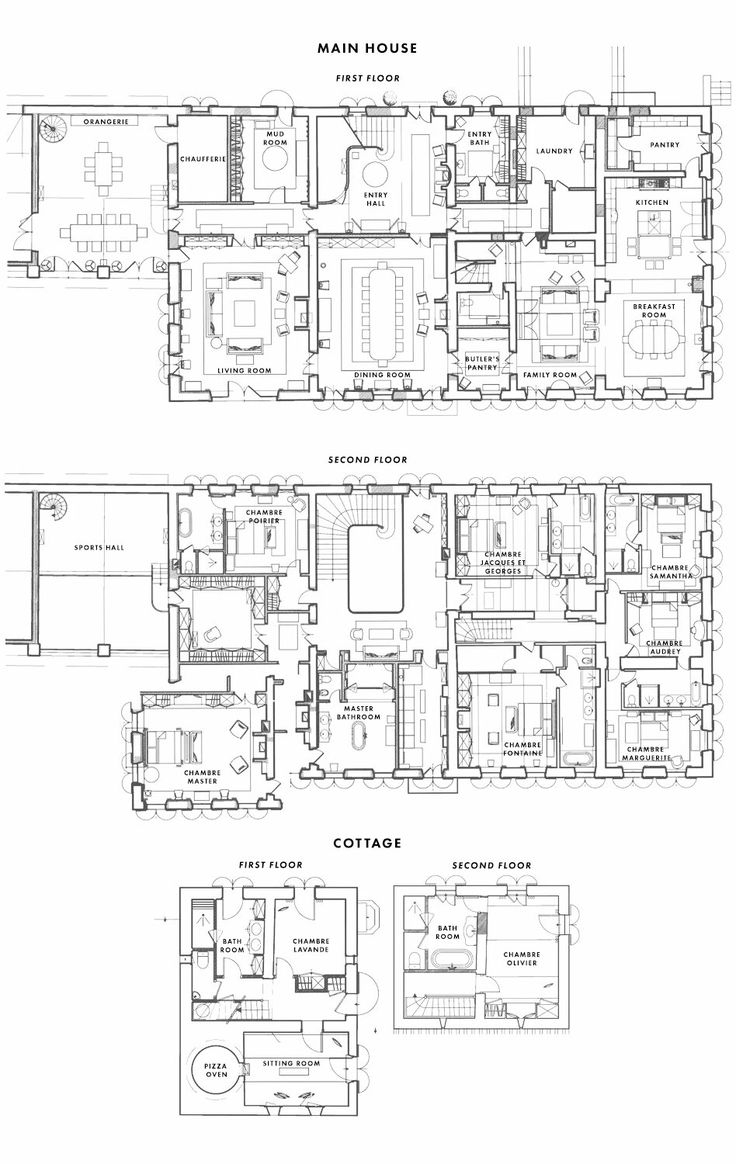 the floor plan for an apartment building with two floors and three levels, in different sections