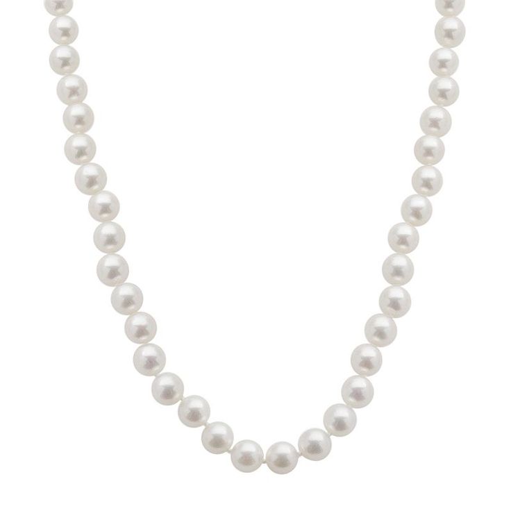 "You'll adore the elegance this Akoya cultured pearl necklace will add to any attire. Comes in a gift box. Â Limit 1 per customer.Â Necklace Details: Length: 18 in. Clasp: safety Metal: rhodium-plated 18k white gold Features: cultured pearl grading reportCultured Pearl Details: Type: Akoya Shape: round Size: 7-7.5 mm Color: whiteGemstones may have been treated to enhance their appearance. Special care may be required. Please visit our Gemstone Treatment & Special Care Guide for mor Pearl Strands Necklace, Pearl Details, White Gold Necklace, Cultured Pearl Necklace, White Gold Necklaces, Keepsake Jewelry, White Gold Jewelry, White Freshwater Pearl, Pearl Strands