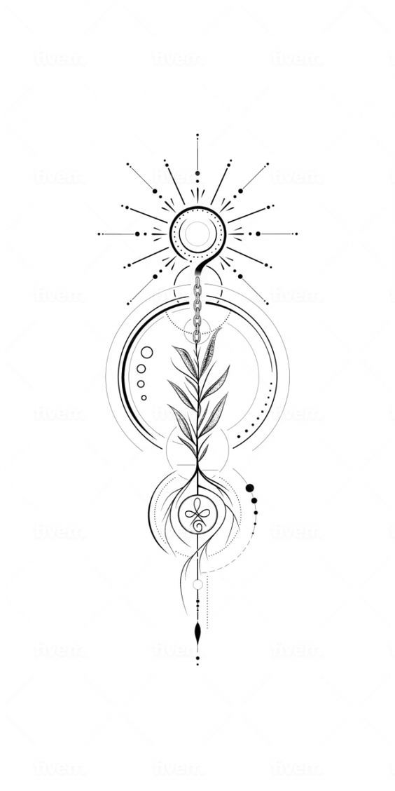 Tattoo Ideas For Women Tattoos For Women Nature, Sun Line Drawing, Vertical Tattoo, Post Tattoo, Spiritual Tattoo, Side Wrist Tattoos, Women Nature, Nature Tattoo, Spine Tattoos For Women