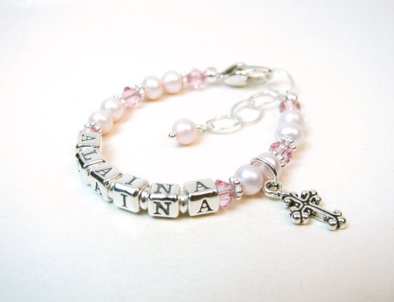 Pink Freshwater Pearl NAME Bracelet for Baby by pickledbeads, $39.00 Personalized Pink Pearl Bracelet For Birthday, Pink Beaded Jewelry For First Communion, Pink Beaded Jewelry For Baptism, Adjustable Pink Jewelry For Baptism, Pink Pearl Bracelet For Birthday, Pink Pearl Beaded Bracelet For Birthday, Personalized Pink Rosary Bracelet For Baptism, Personalized Pink Pearl Bracelet With Round Beads, Personalized Pink Beaded Bracelets For Wedding