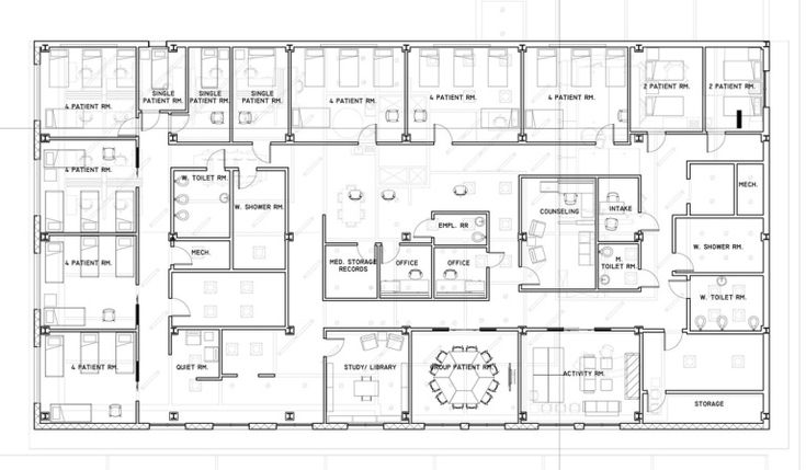 the floor plan for an office building with several rooms and two floors, including one room on