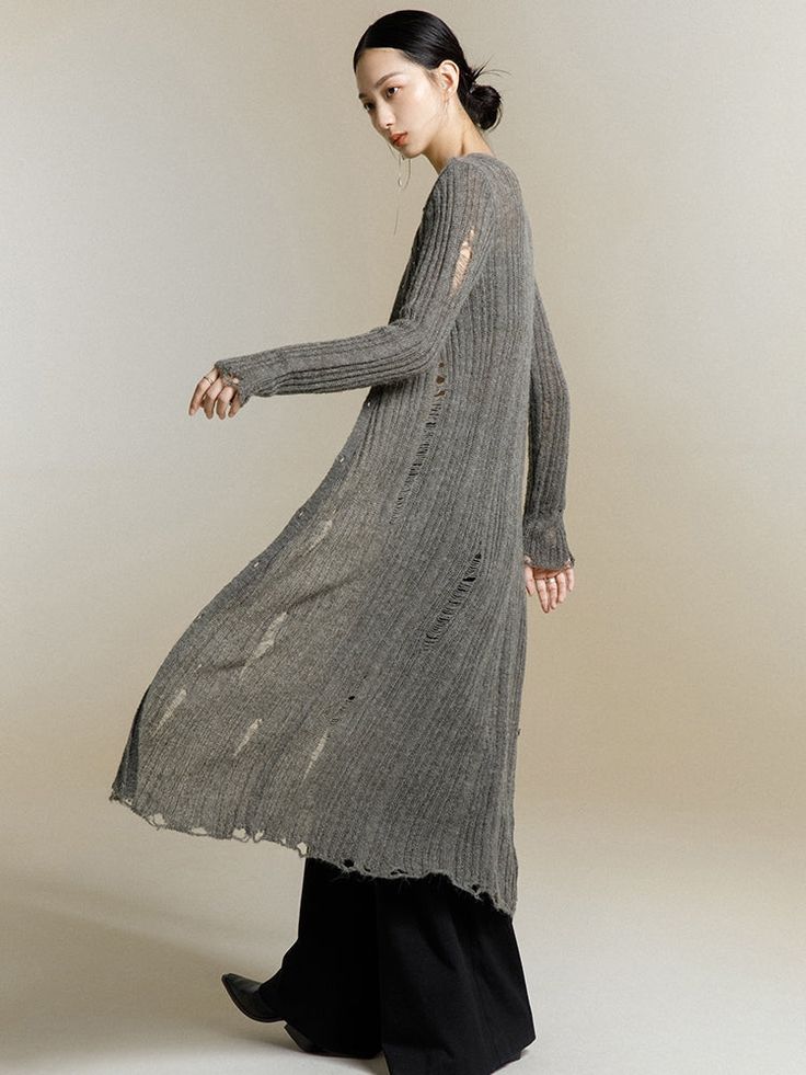 Long Knitted Cardigan - MURMUR MI – ARCANA ARCHIVE Long Knitted Cardigan, Arcana Archive, Long Knit Cardigan, Knitting Women Cardigan, Fall Coat, Early Fall, Knitted Cardigan, Long Cardigan, Brown And Grey