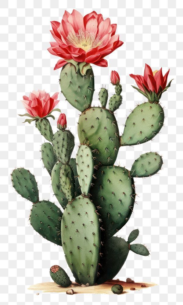 a cactus with red flowers on top of it