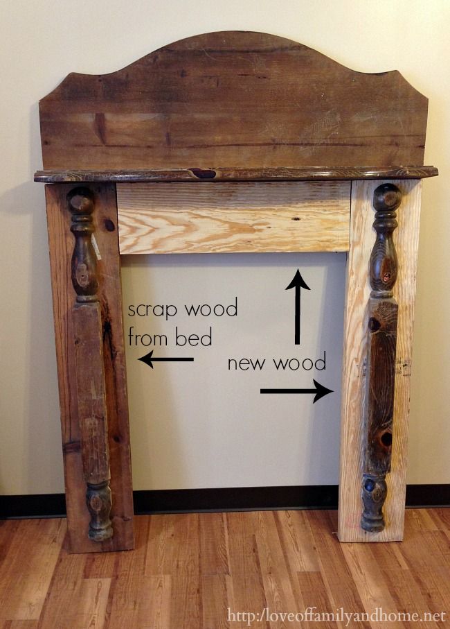 an old wooden table with arrows pointing to the top and bottom, in front of a white wall