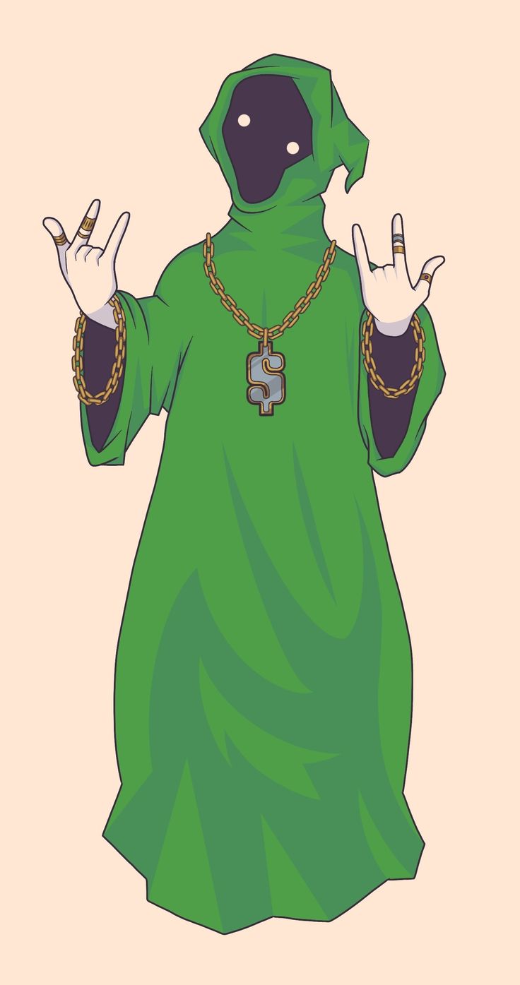 a person wearing a green outfit and holding two hands up in the shape of a dollar sign