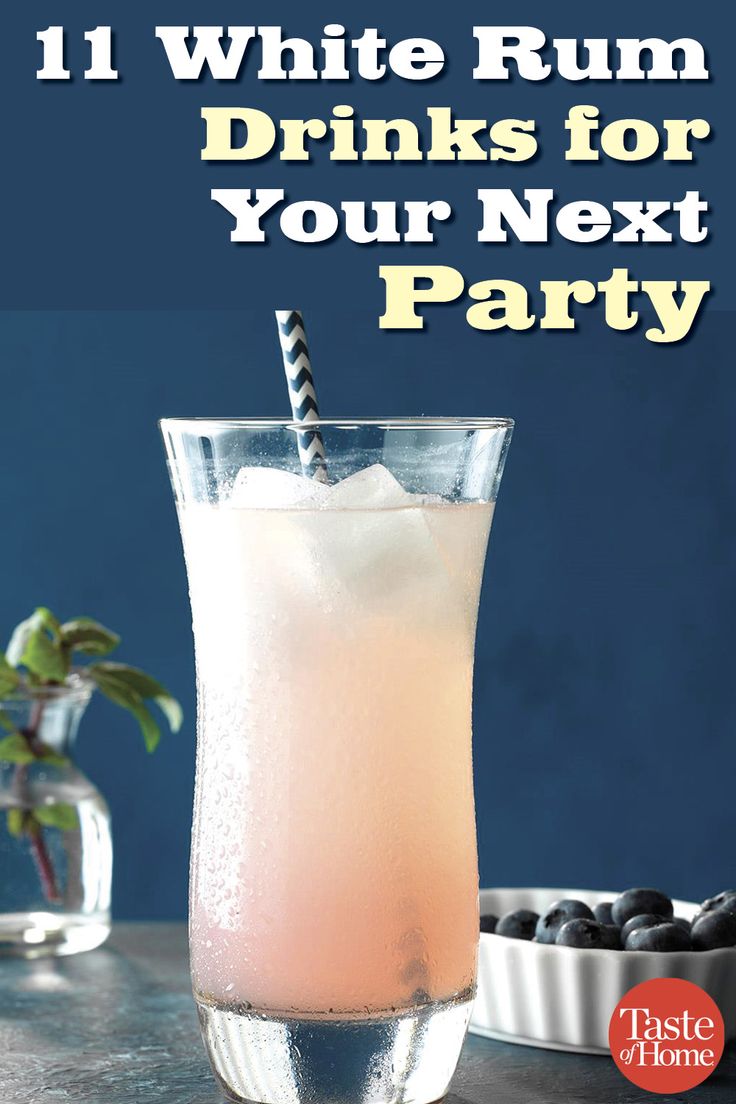 a drink in a glass with the words white rum drinks for your next party