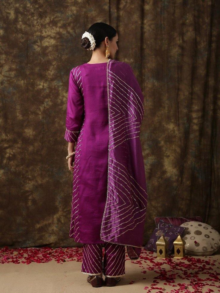 Rukmini- Aubergine Kurta Set - Trendroots Silk Dupatta, Silk Pants, Mother Of Pearl Buttons, Lace Edging, Cotton Silk, Victorian Dress, Best Deals, Silk, Lace