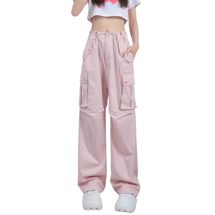 Look sharp and stylish in these pink high-waist straight cargo pants. Specifically designed to flatter the female form, these pants feature multiple pockets for added convenience, and a straight fit for a classic look. With just the right balance of comfort and style, these pants are ideal for your wardrobe. Features: -100% Cotton -High-rise Waist -Adjustable Waistband -Drawstring Waistband -Multi-Pocket -Solid color -Regular Fit Casual Pink Full-length Parachute Pants, Casual High Waist Pink Cargo Pants, High-waisted Cargo Pants With Multiple Pockets For Spring, High Waist Cargo Pants With Multiple Pockets For Spring, Pink Wide Leg Utility Cargo Jeans, Casual Pink Pants With Cargo Pockets, Trendy Full-length Pink Parachute Pants, Trendy Pink Full-length Parachute Pants, Pink Wide Leg Parachute Pants For Streetwear