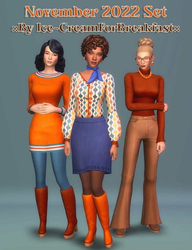 three women are standing next to each other wearing sweaters and boots with the words november 2012 set baby ice - cream for breakfast