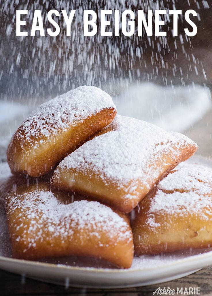 powdered sugar covered pastries on a plate with the words, easy beginners