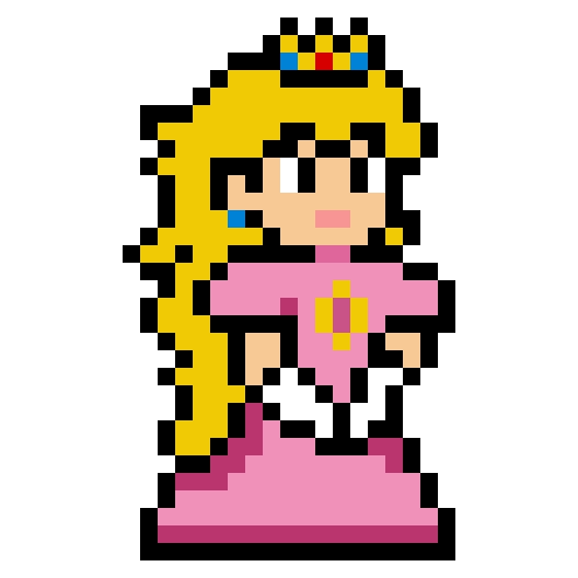 a pixel art image of a princess in pink and yellow with her hair pulled back