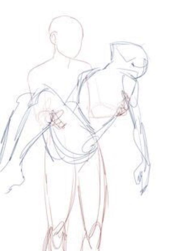 a drawing of a man holding another man's back with his arm around him