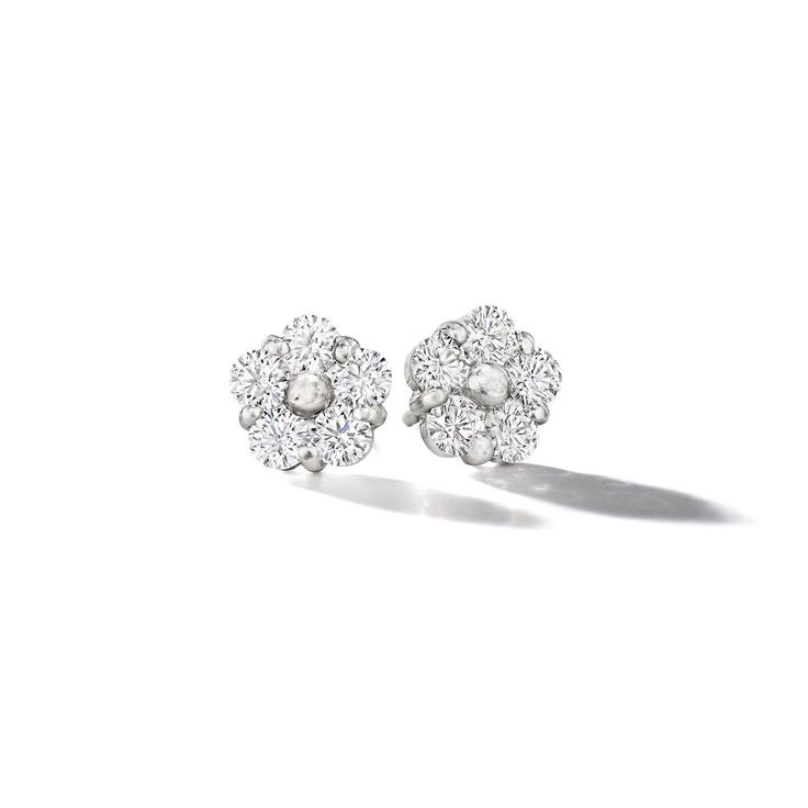 Handcrafted from platinum, the Anzia Flower Diamond Stud Earrings feature five round brilliant cut diamonds set in the Anzia collection's signature floral motif. Also available in small, large, and extra-large. Diamond Stud Earrings, Diamond Stud, Round Brilliant Cut Diamond, Round Brilliant Cut, Diamond Earrings Studs, Brilliant Cut Diamond, Diamond Studs, Floral Motif, Round Brilliant