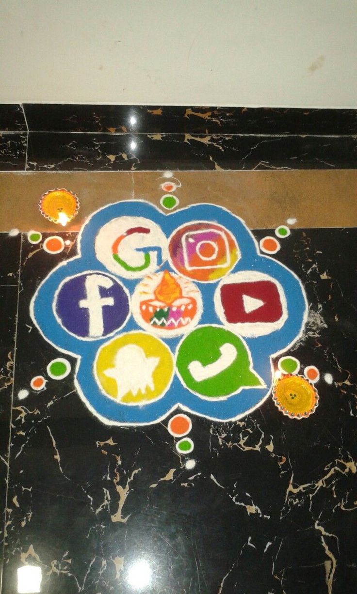 a black marble floor with the words social media painted on it in different colors and shapes