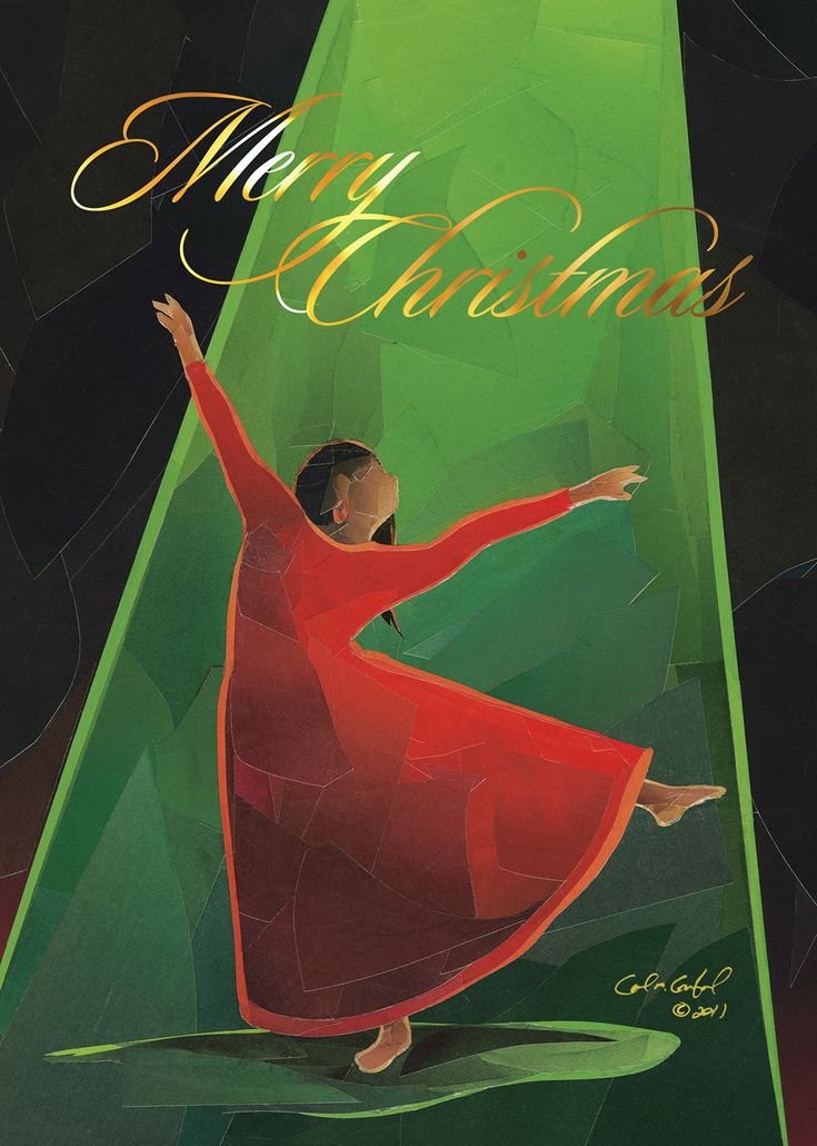 a painting of a woman in a red dress with the words merry christmas on it