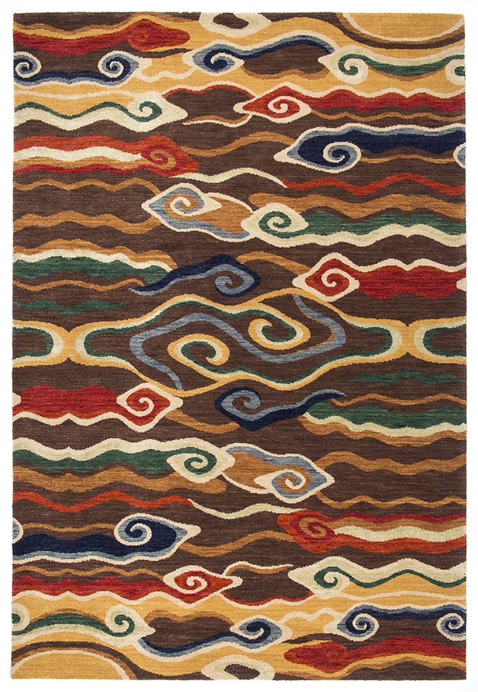 a multicolored rug with wavy lines on it