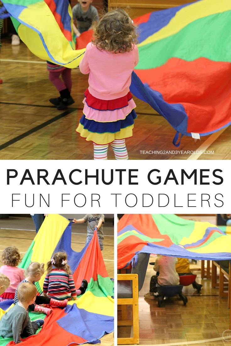 there is a collage of pictures with children playing in it and the words parachute games fun for toddlers