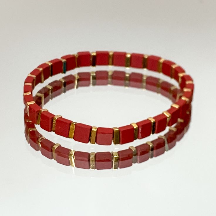 All About Matte Skinny Square Bracelet in Red - Giddy Up Glamour Boutique Square Bracelet, Giddy Up Glamour, Square, Bracelet, Beads, Red, Gold