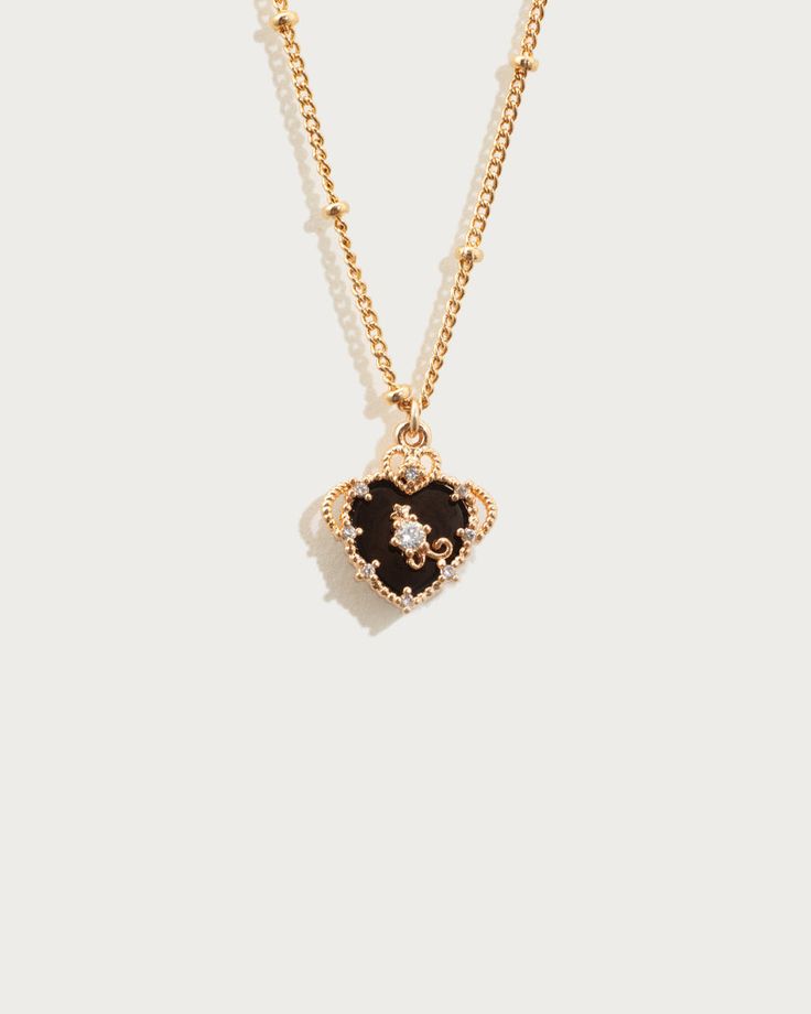 Mira Necklace | En Route Jewelry En Route Jewelry, Cherry Earrings, The Diva, Jewelry Lookbook, Cute Necklace, Crystal Necklace Pendant, Dream Jewelry, Gold Plated Necklace, Black Heart