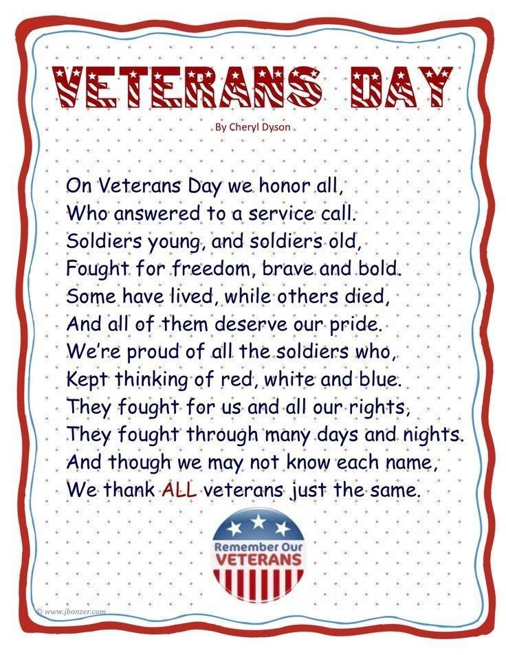 a veterans day poem written in red, white and blue