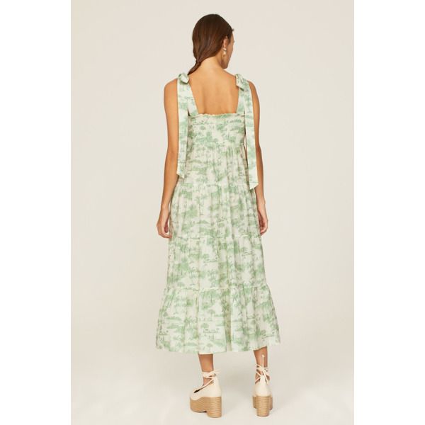 Green toile linen blend (55% Linen, 45% Cotton). A-line. Sleeveless. Square neck. Pull on. 43.5" from shoulder to hemline. Imported. Rent The Runway, Tie Sleeve, Closet Designs, Square Neck, Linen Blend, Chloe, A Line, Midi Dress, Summer Dresses