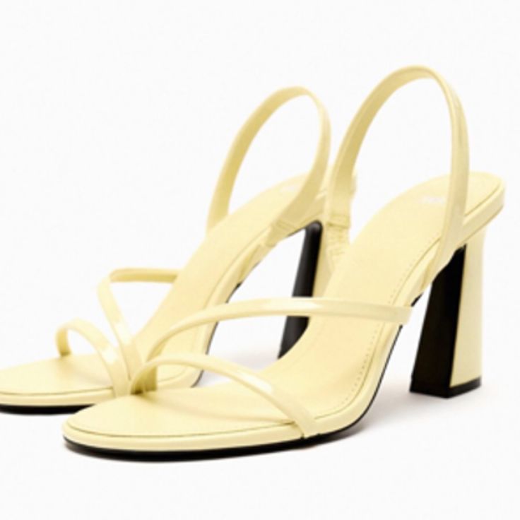 Block Heel Sandals With Straps. Squared Toes. Heel Height: 3.5 Inches (9 Cm) Airfit. Flexible Technical Sole Made Of Latex Foam Designed To Offer Increased Comfort. Upper Size 39 Eu | 8 Us Chic Yellow Slingback Sandals For Spring, Chic Yellow Square Toe Sandals, Zara Slingback Sandals For Spring Formal, Zara Evening Slingback Sandals For Spring, Zara Open Toe Slingback Sandals For Party, Elegant Yellow Strappy Heels, Chic Yellow Strappy Sandals, Zara Open Toe Slingback Sandals For Summer, Zara Slingback Sandals For Summer Party