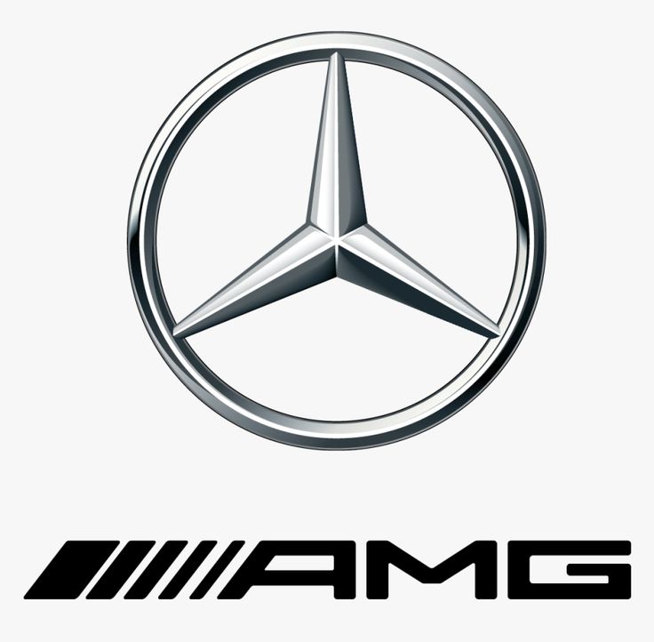 the mercedes logo is shown in black and white, with the word'amg'below it