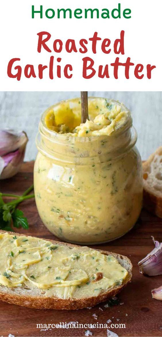 homemade roasted garlic butter in a mason jar