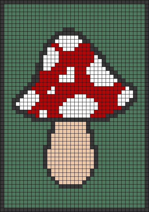 a cross stitch pattern with a red mushroom on it's head in the middle