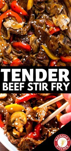 tender beef stir fry in a white bowl with chopsticks sticking out of it