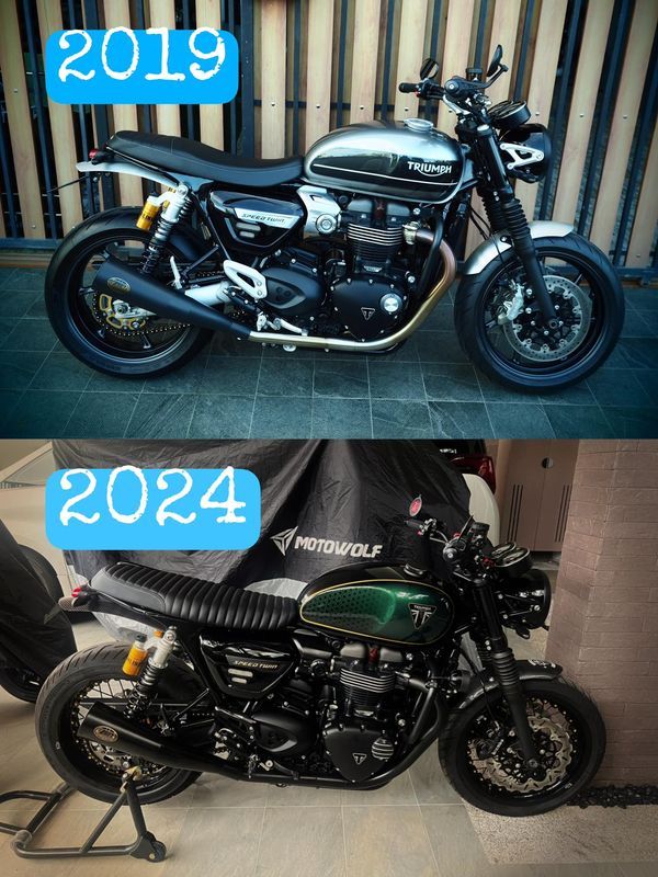 two pictures of motorcycles side by side with the same number on each one and the other half