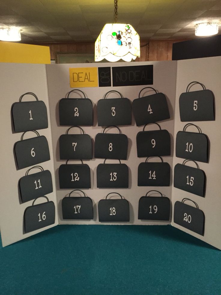 a table with bags and numbers on it