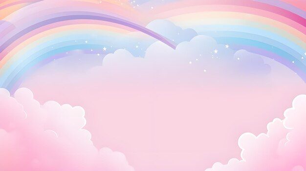 a pink sky with rainbows and stars in the clouds is seen from behind an empty heart - shaped cloud